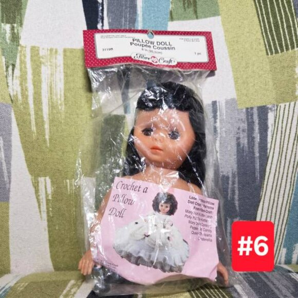 Vtg Fibre Craft Doll Pillow Doll 8" Tall Poupee Coussin Brown Hair Brown Eyes - Picture 1 of 10